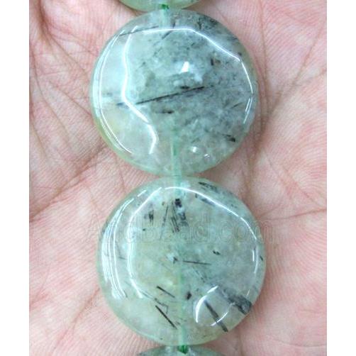 prehnite bead, flat-round, green