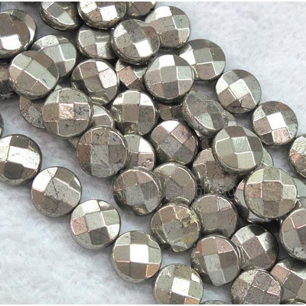 natural pyrite beads, faceted flat-round