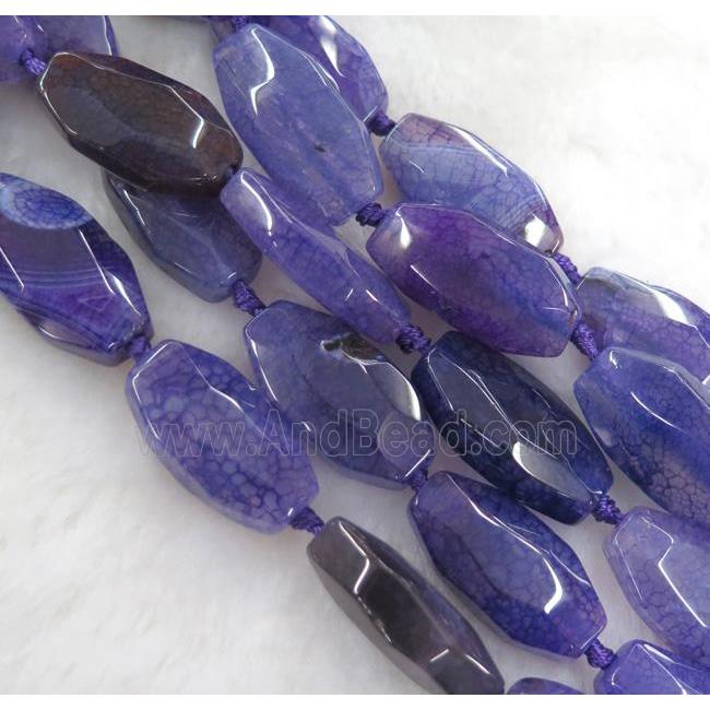 purple dragon veins agate bead, faceted barrel