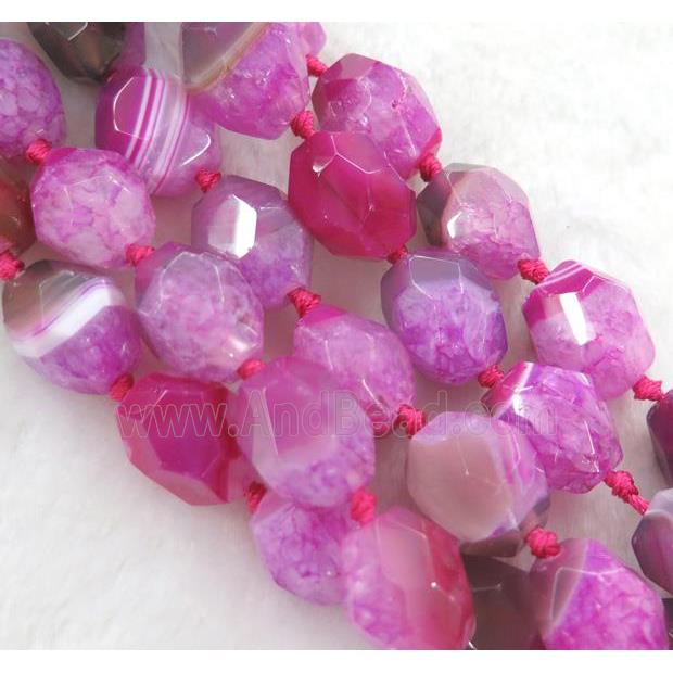 hotpink druzy agate beads, faceted freeform