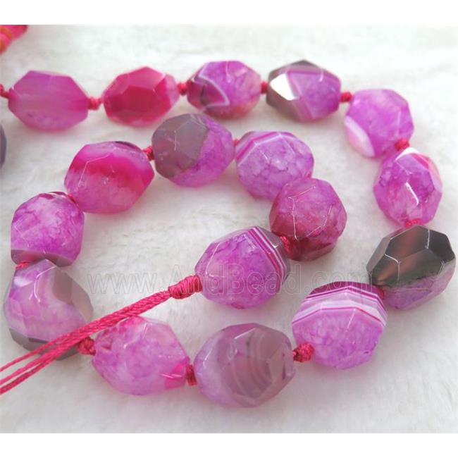 hotpink druzy agate beads, faceted freeform