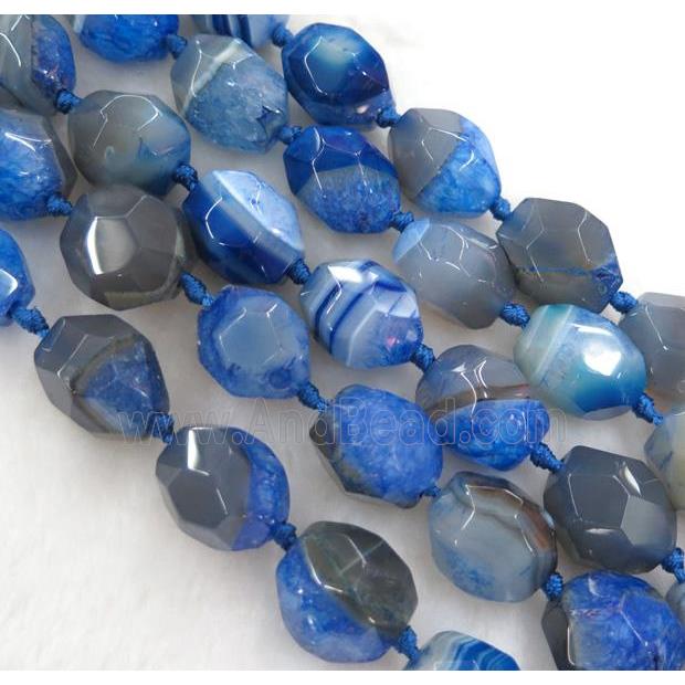 blue druzy agate beads, faceted freeform