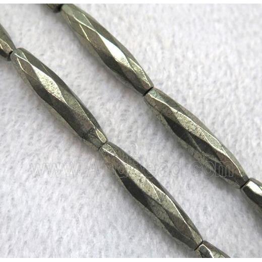 Pyrite bead, faceted rice-shaped