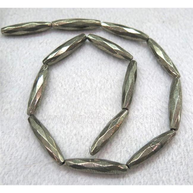 Pyrite bead, faceted rice-shaped
