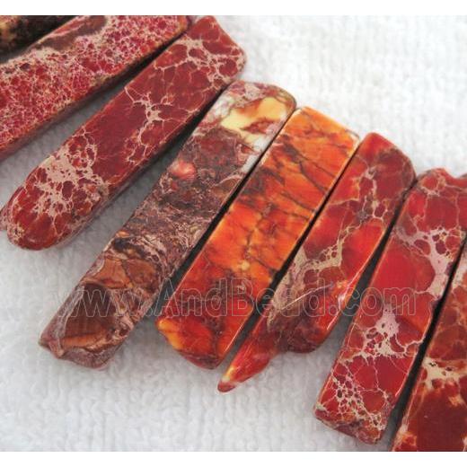 red Imperial jasper beads collar, stick, top dilled