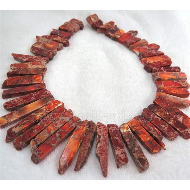 red Imperial jasper beads collar, stick, top dilled