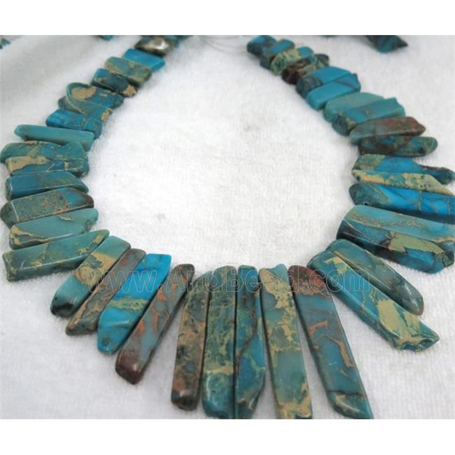 Imperial jasper collar beads, stick, blue, top dilled