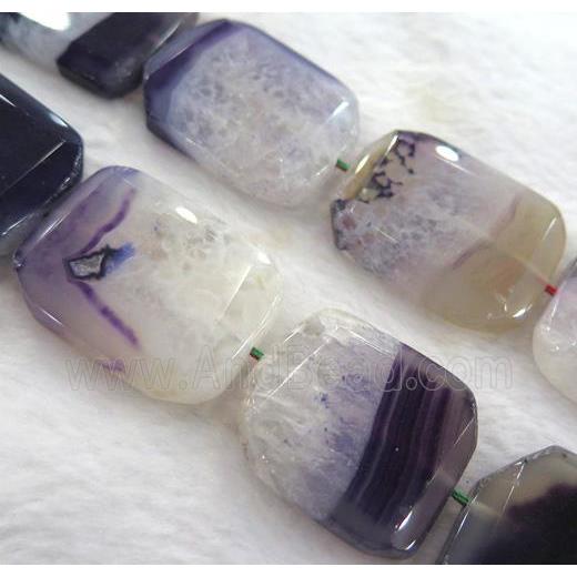 druzy agate bead, faceted rectangle, purple
