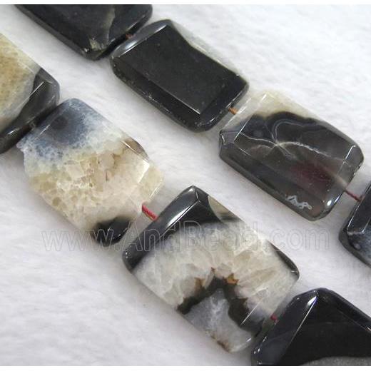 druzy agate bead, faceted rectangle, white black