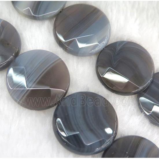 natural gray botswana agate bead, faceted flat-round