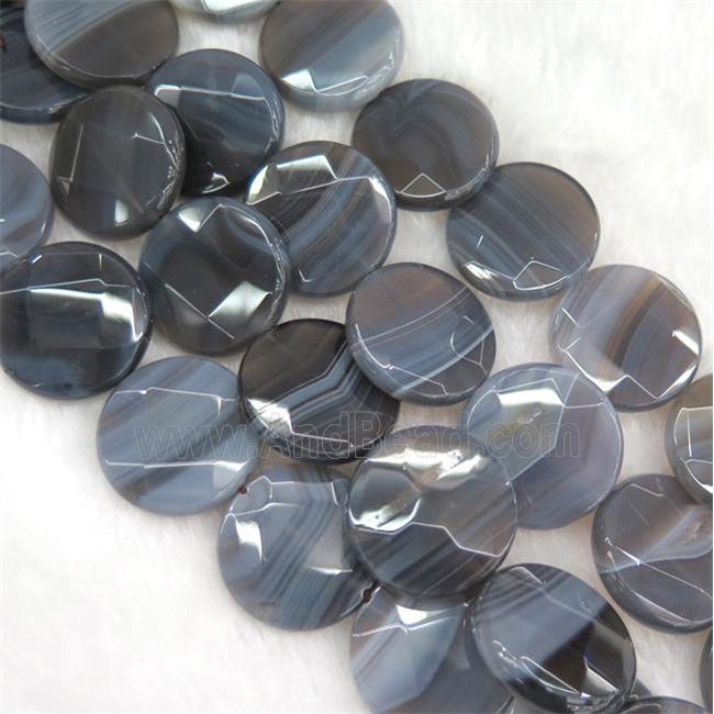 natural gray botswana agate bead, faceted flat-round