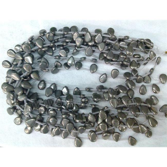 natural Pyrite Beads, teardrop, top-drilled