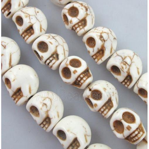 white synthetic Turquoise skull charm beads