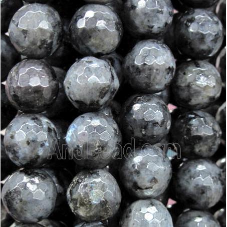 Labradorite stone beads, faceted round, silver-grey