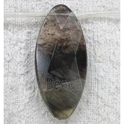 watermelon quartz bead, faceted flat-oval, black