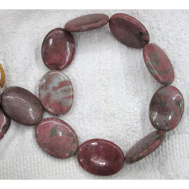 rhodonite bead, flat-oval