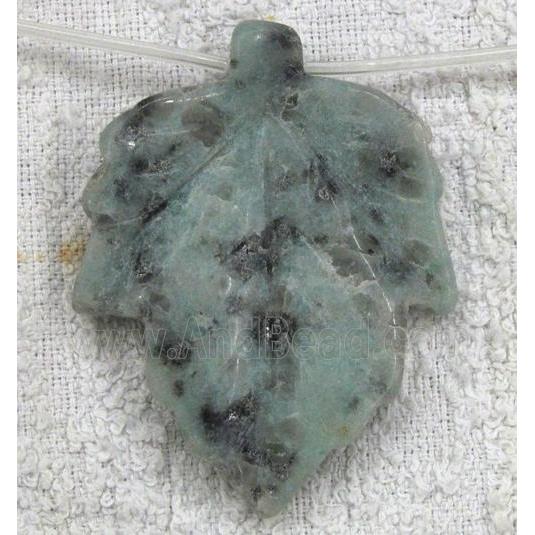 green jasper pendant, leaf