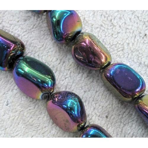 clear quartz beads, freeform, rainbow electroplated