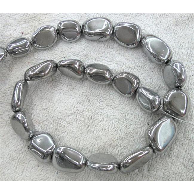 clear quartz beads, freeform, silver plated