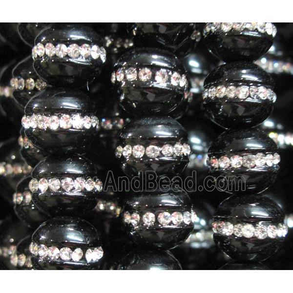 black onyx bead paved rhinestone, round