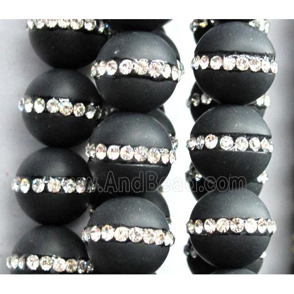 black onyx bead paved rhinestone, matte round