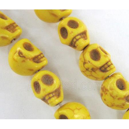Turquoise skull beads, stability, dyed, yellow
