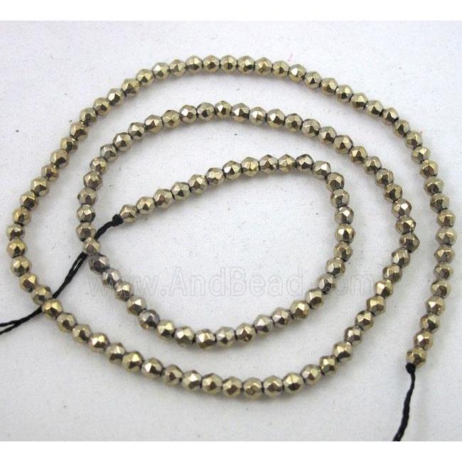 hematite beads, tiny, lt.gold plated, faceted round