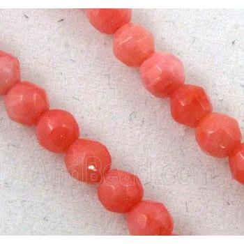 coral beads, pink, tiny, faceted round