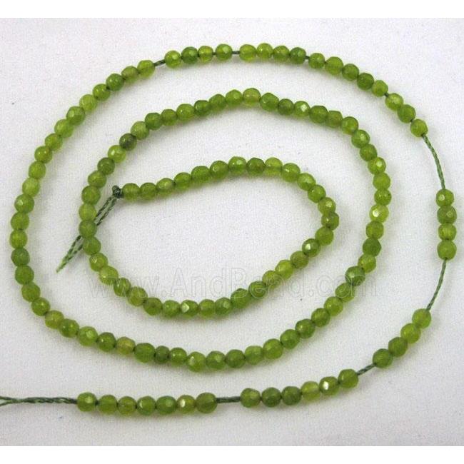 jade beads, tiny, faceted round, olive