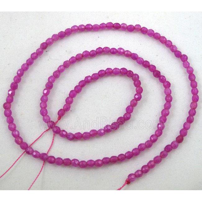jade bead, tiny, faceted round, hotpink