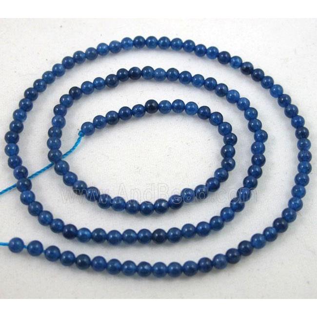 jade bead, tiny, round, deep blue