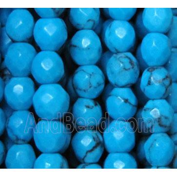 turquoise beads, tiny, faceted round, blue