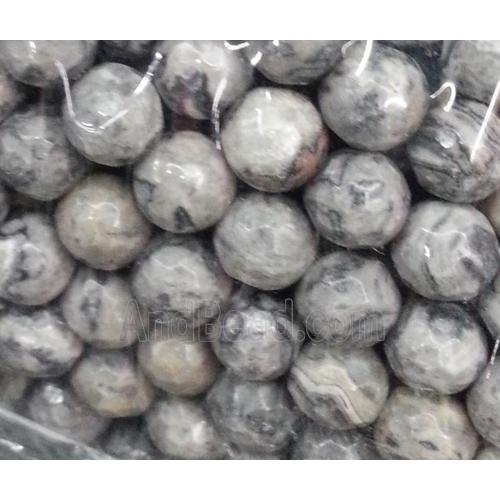 black striped jasper beads, faceted round
