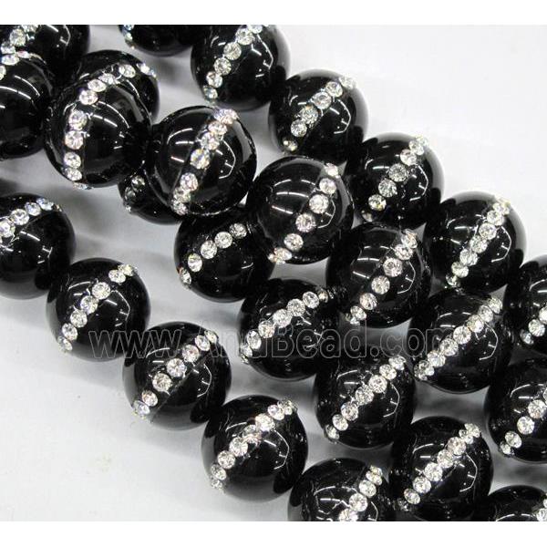 black onyx beads paved rhinestone, round