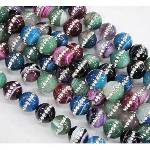 mixed agate beads paved rhinestone, round