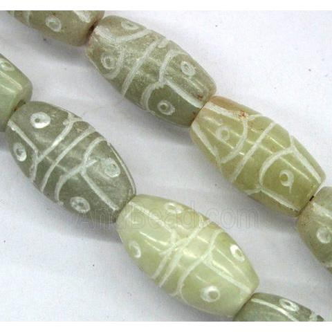 Chinese Jade Beads, barrel, carved