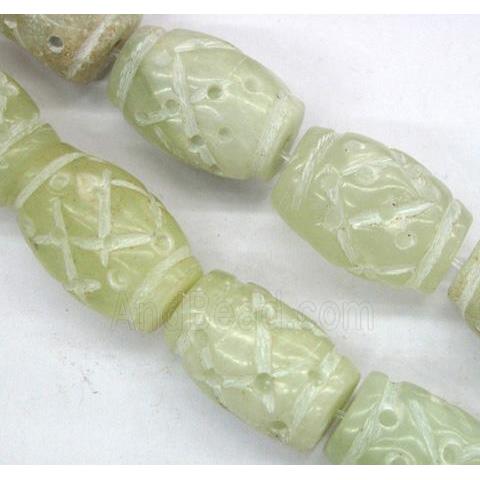 Chinese Jade Beads, barrel, white