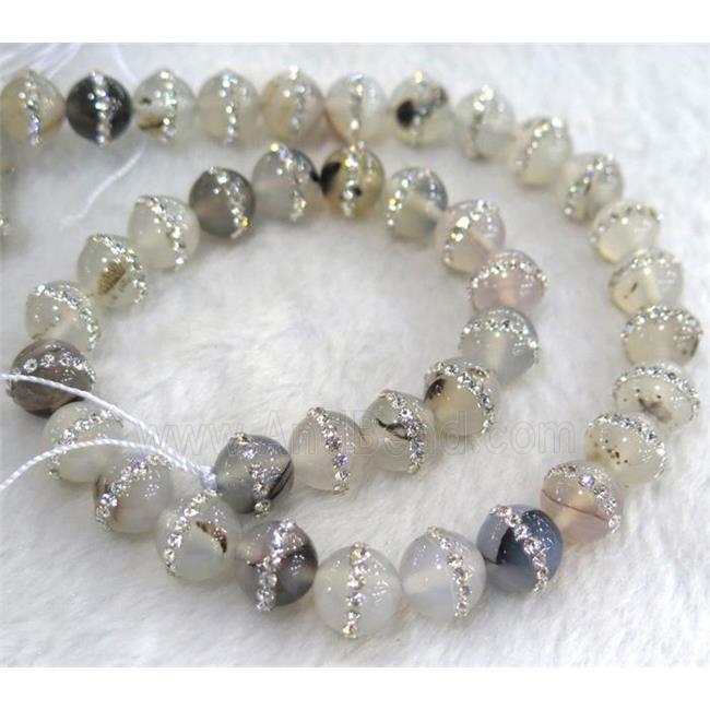 agate beads paved rhinestone, round