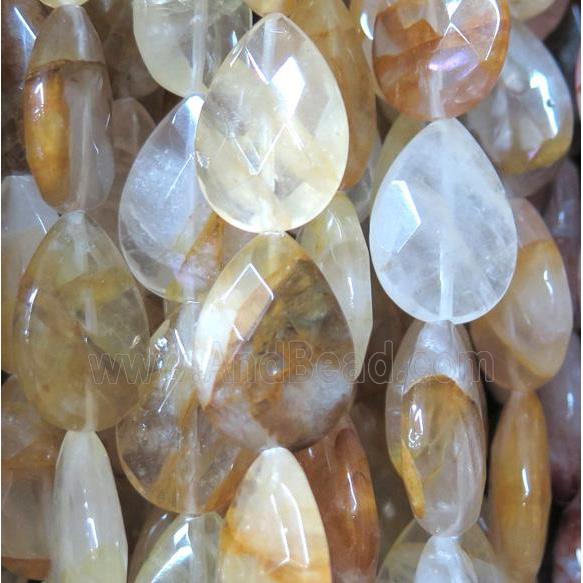 yellow Iron-Quartz beads, faceted teardrop