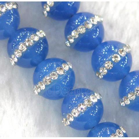 paved rhinestone agate beads, round, blue