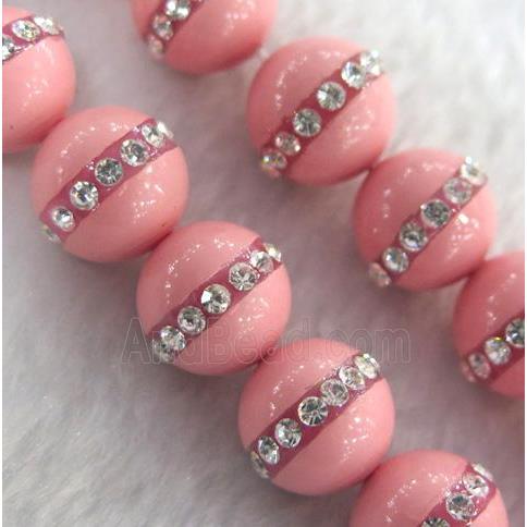 peral shell beads paved rhinestone, round, pink