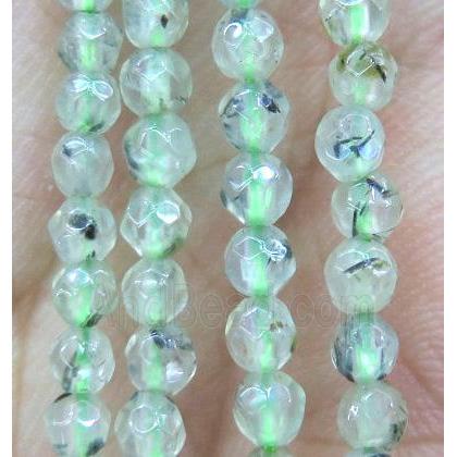 Prehnite Beads, faceted round, green, tiny