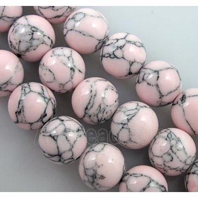 Round turquiose beads, lt.pink, synthetic