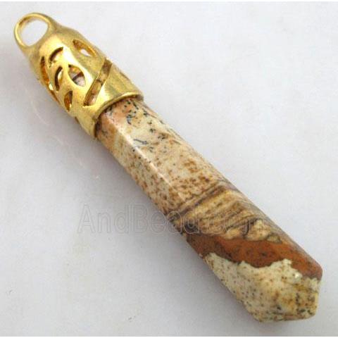 yellow Picture Jasper pendant, stick, point