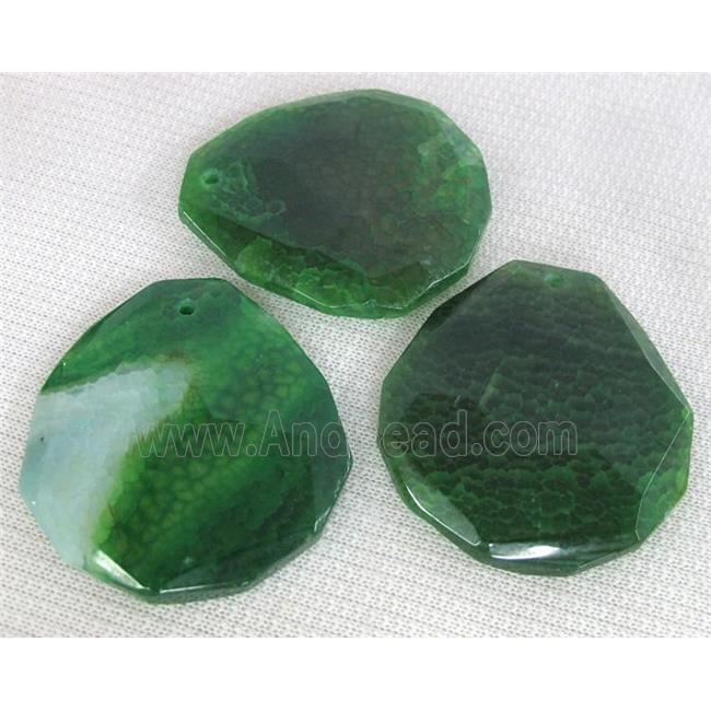 Natural agate stone pendant, freeform, green