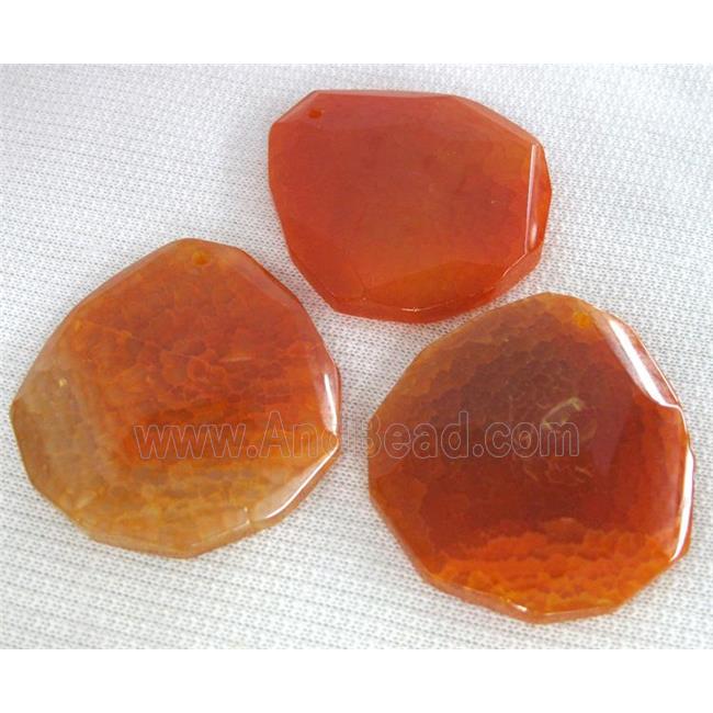 Natural agate stone pendant, freeform, orange