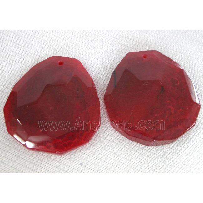 Natural agate stone pendant, freeform, red
