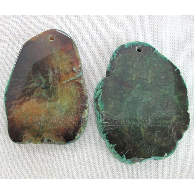 Natural agate stone slice pendant, green
