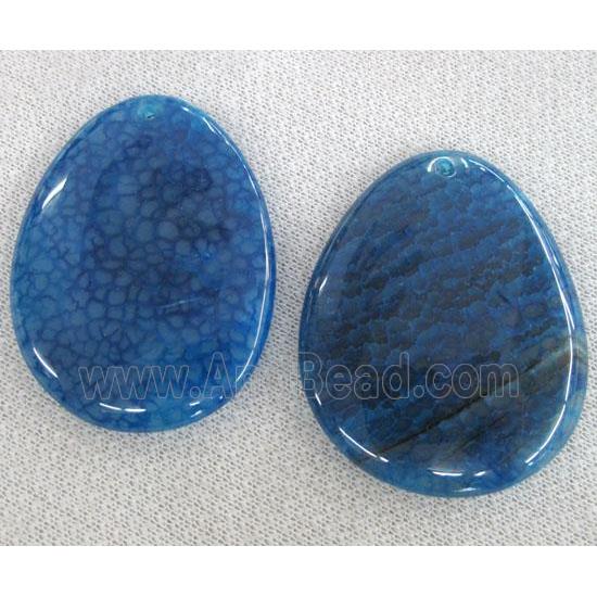 Natural agate stone pendant, slice, blue