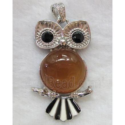 gemstone pendant, owl charm, red Carnelian